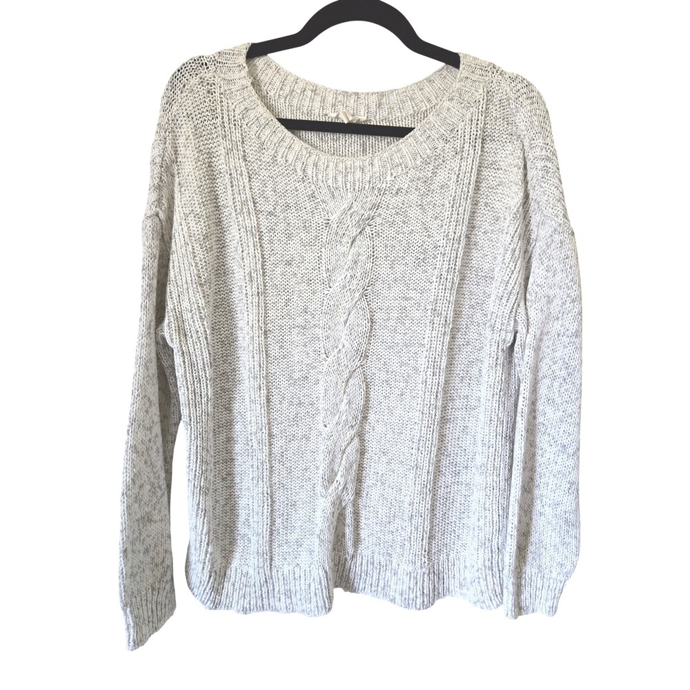 Eileen Fisher Womens Medium Marled Grey Cotton Blend Cable Knit Sweater Pullover